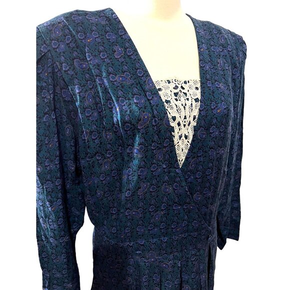 Vintage Prarie Dress Eighties KSL by Karin Stephens Sz 22 W Blue Green Paisley R - Picture 4 of 16